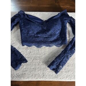 City Triangles Navy Blue Lace Off Shoulder Long Sleeve Cropped Top Blouse Sz 13